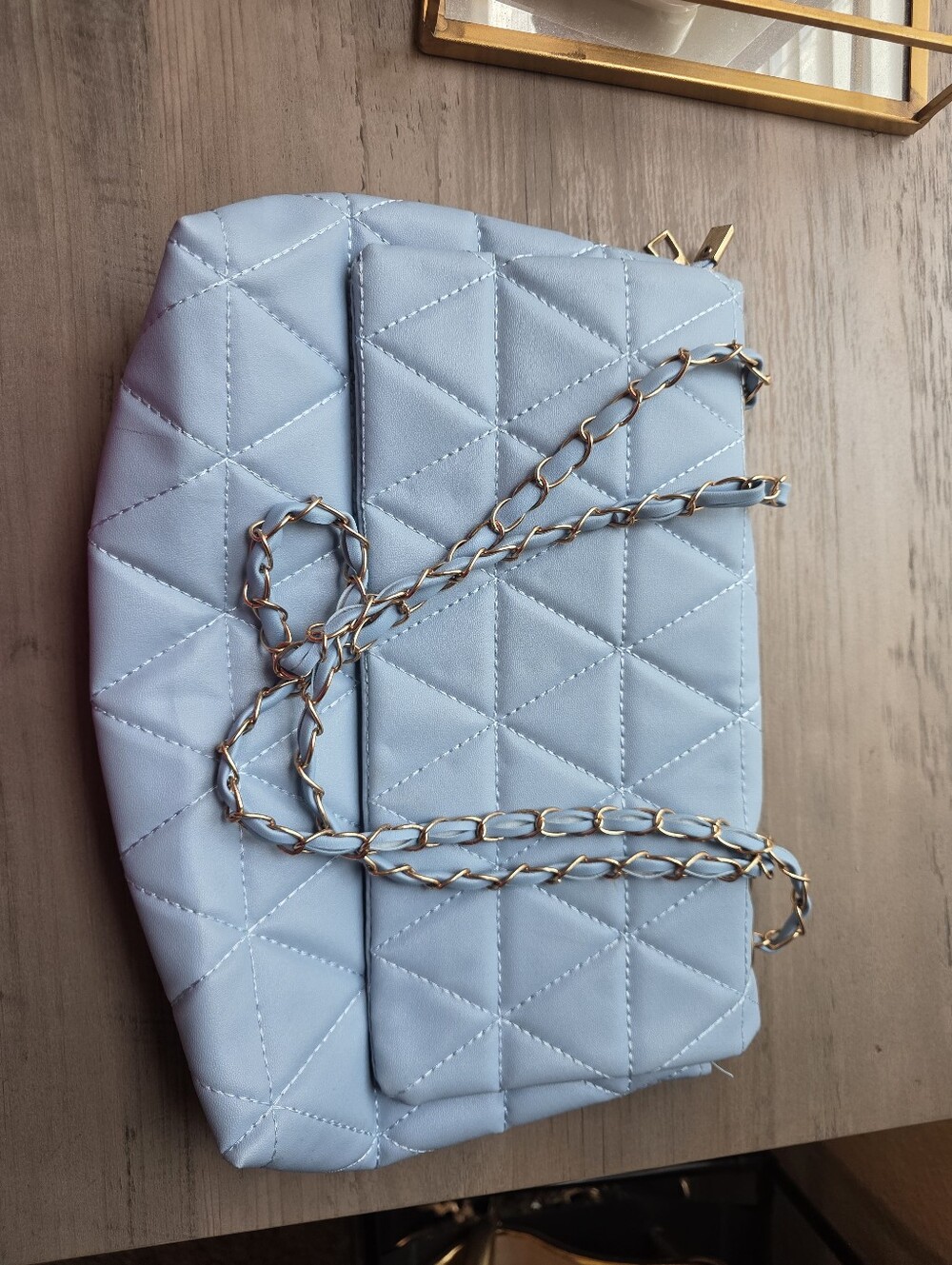 Quilted Light Blue Chain Shoulder Bag